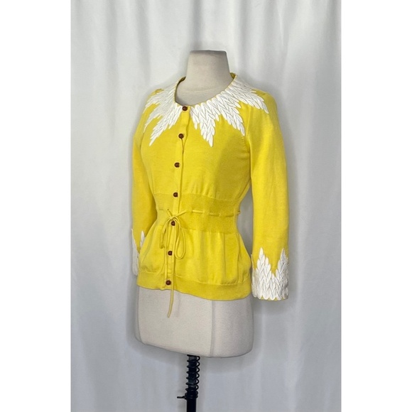 NWT!! Anthropologie MOTH Wisteria Cardigan Lace Appliqués Canary Yellow Small - Picture 6 of 15